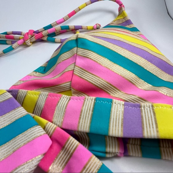 Victoria Secret Bikini Top Multi Color w/ Gold Stripes, Padded w/Back Clasp - Picture 7 of 14